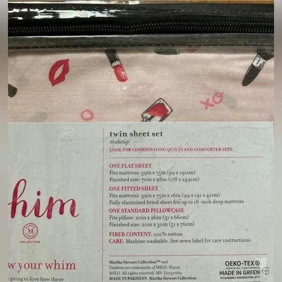 Martha Stewart Whim 100% Cotton 250TC Makeup Sheet Set Fitted & Flat Twin & Case - Picture 2 of 4